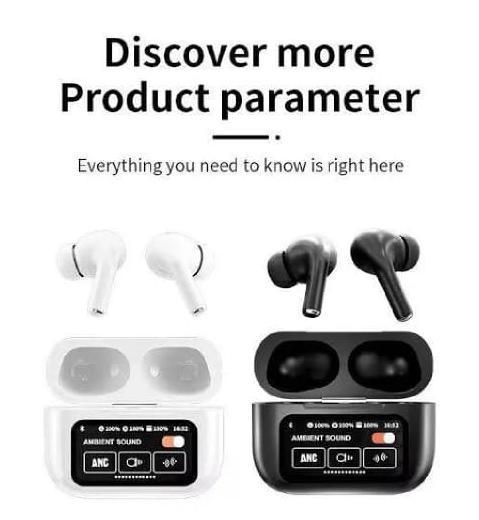 A9 Pro Wireless Bluetooth Earbuds with ANC & Smart Touch Screen
