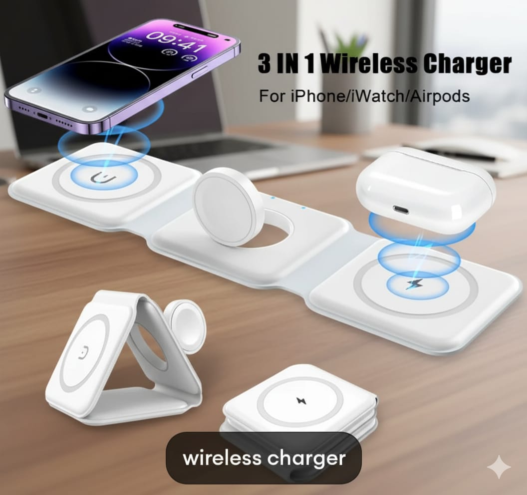 3-in-1 Magnetic Wireless Charger for Phone, Watch & Earbuds
